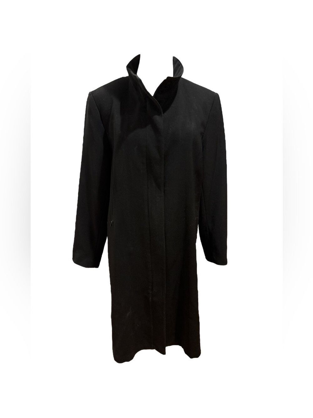 TALBOTS MINIMALIST BLACK ZIP FRONT KNEE LENGTH COAT QUIET LUXURY SZ 10P